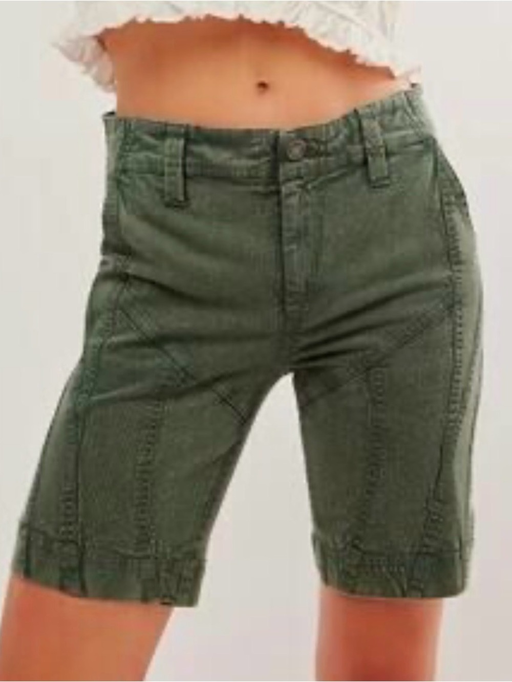 FREE PEOPLE Women's Size 8 Dried Pine Green Bette Washed Moto Shorts